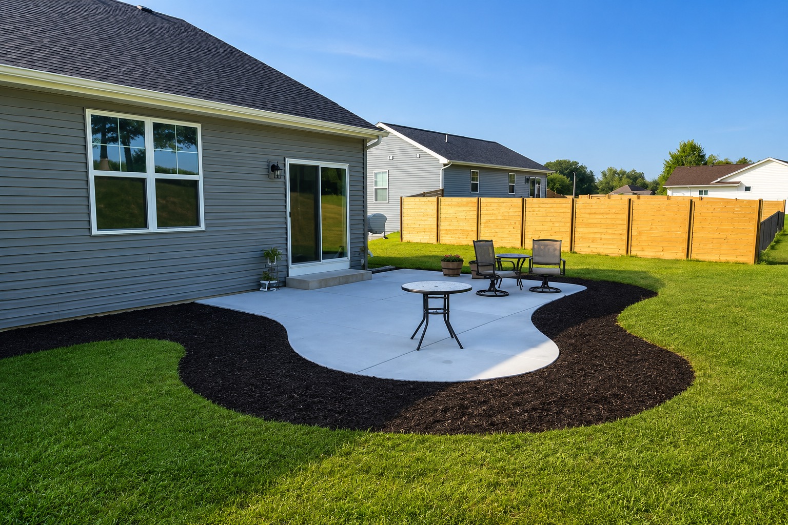 Mulch installation and bed edging along a residential outdoor space